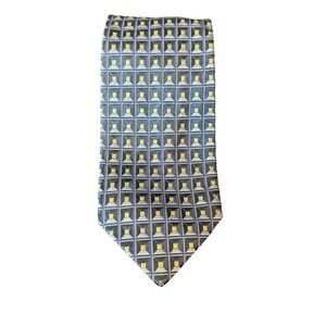 Ermenegildo Zegna 100% Silk Necktie Men's Blue Geometric Pattern Luxury Italian‎